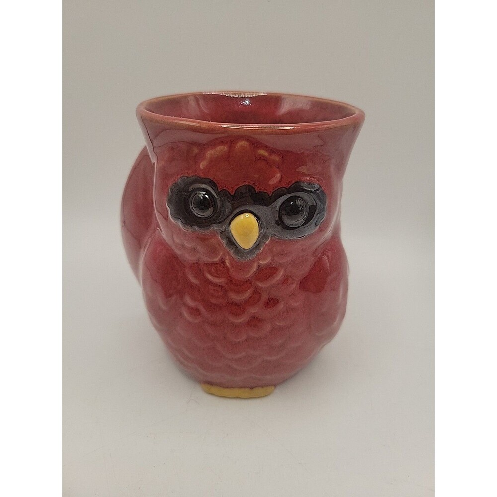 Cute Owl Coffee Mug/ Cup Lefthanded Handle Pottery  w/ Hand Warmer